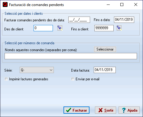 Nova opcio de seleccio de comandes en la versio 22 de QFACWIN