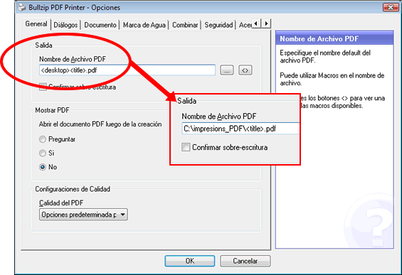 Configuració d'autoguardat de la Impressora PDF Gratuïta BullZip PDF Printer